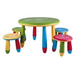 Conjunto mesa infantil redonda y taburetes de colores